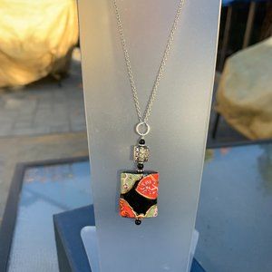 Porcelain & Silver Pendant + Chain (New)